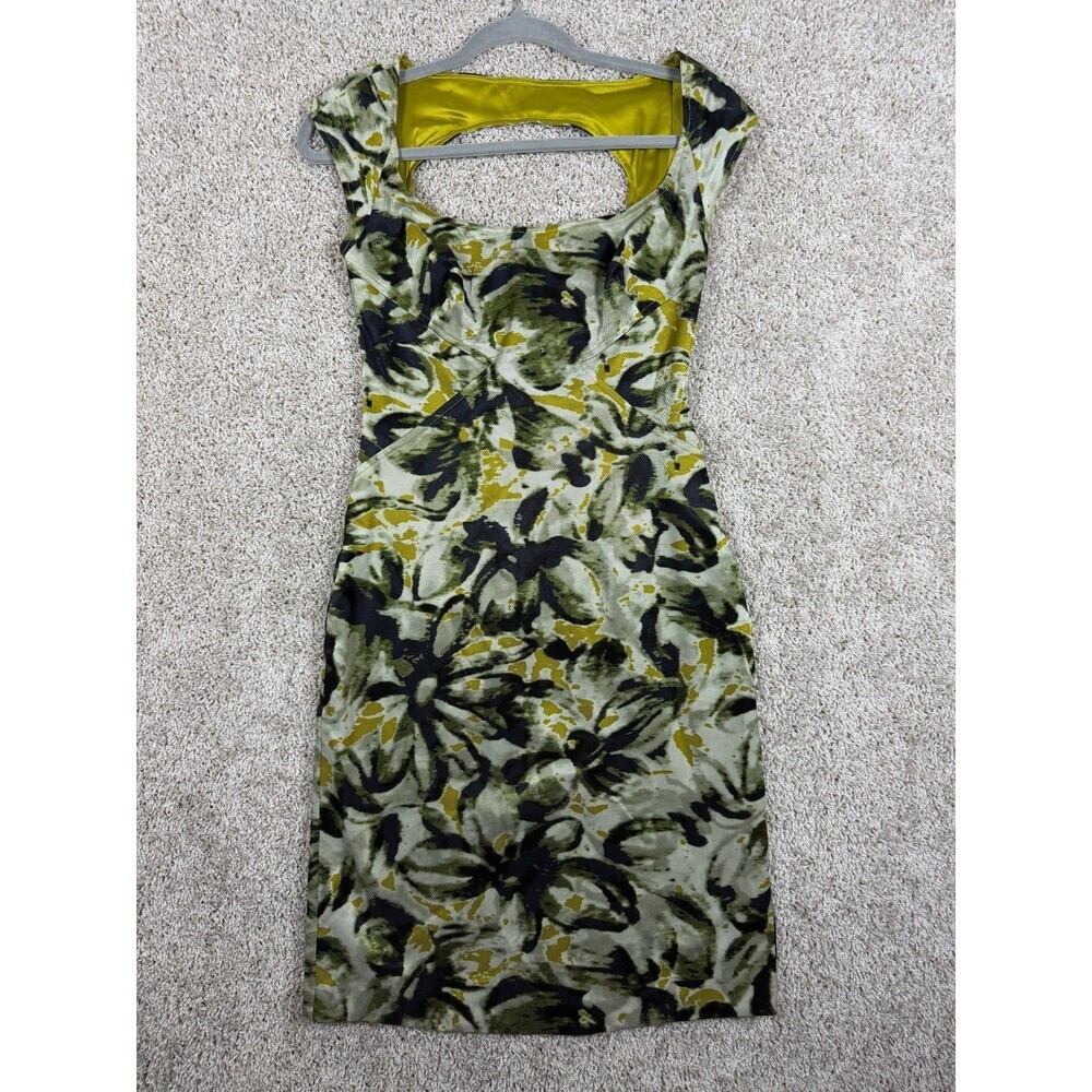 Jessica Simpson Floral Sheath Dress Size 2 Green Stretch Lined